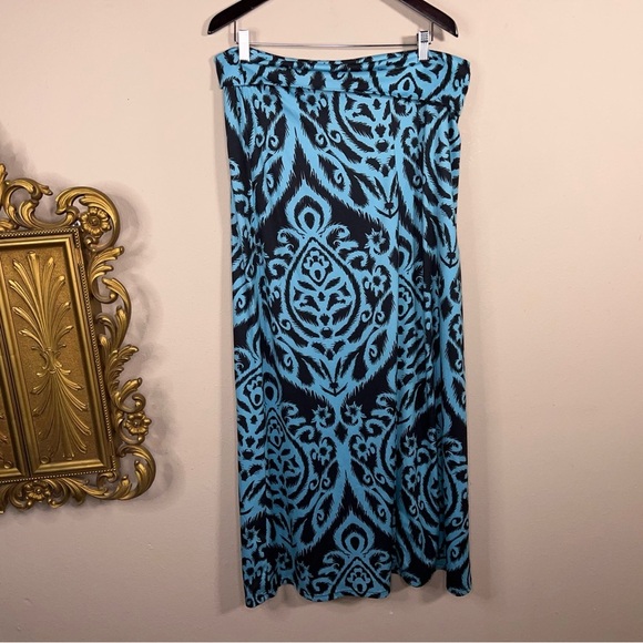 XXL Jamby Style Blue Black Maxi Skirt Geometric Boho Bohemian Tribal Stretch - Picture 5 of 14